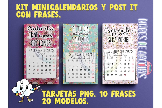 Kit Minicalendarios y porta post it +Frases PNG